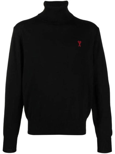 Men's Heart Logo Wool Turtleneck Black - AMI - BALAAN 1