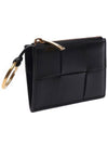 Intrecciato Gold Zipper Key Case Card Wallet Black - BOTTEGA VENETA - BALAAN.