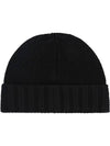 Logo Patch Wool Beanie Black - STONE ISLAND - BALAAN 4