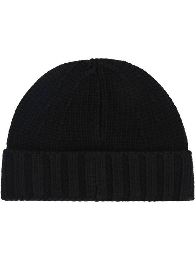 Logo Patch Wool Beanie Black - STONE ISLAND - BALAAN 4