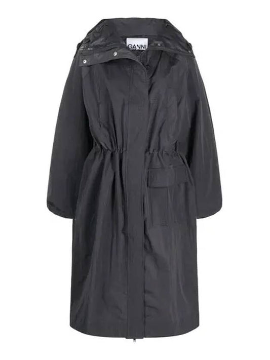 Women's Software Hooded Coat Black - GANNI - BALAAN 2