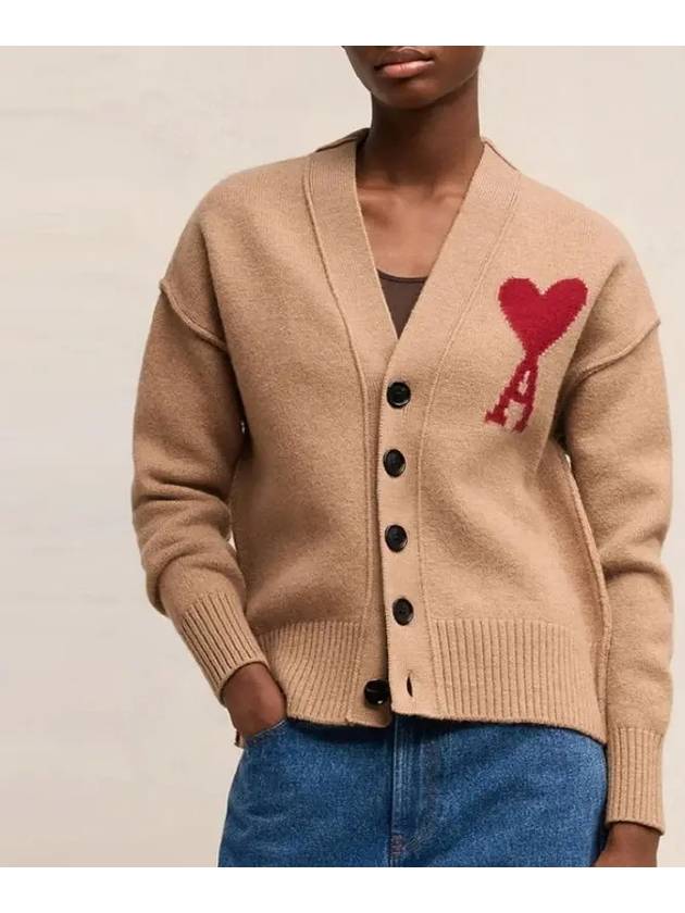 De Coeur Logo Wool Cardigan Camel - AMI - BALAAN 3