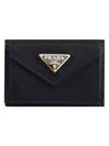 Saffiano Triangle Logo Flap Half Wallet Black - PRADA - BALAAN 2