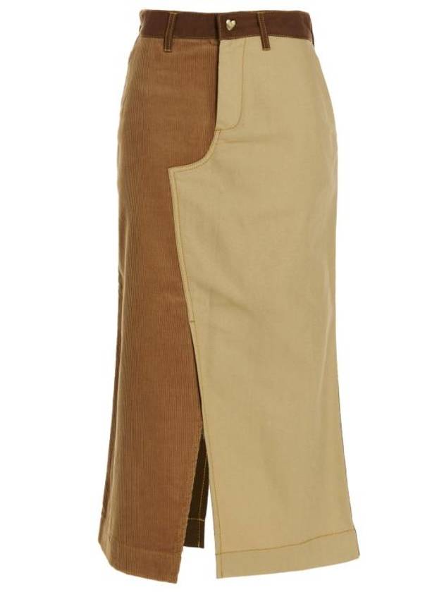 Women's Contrast Color Cotton H-Line Skirt Brown - MARNI - BALAAN 2