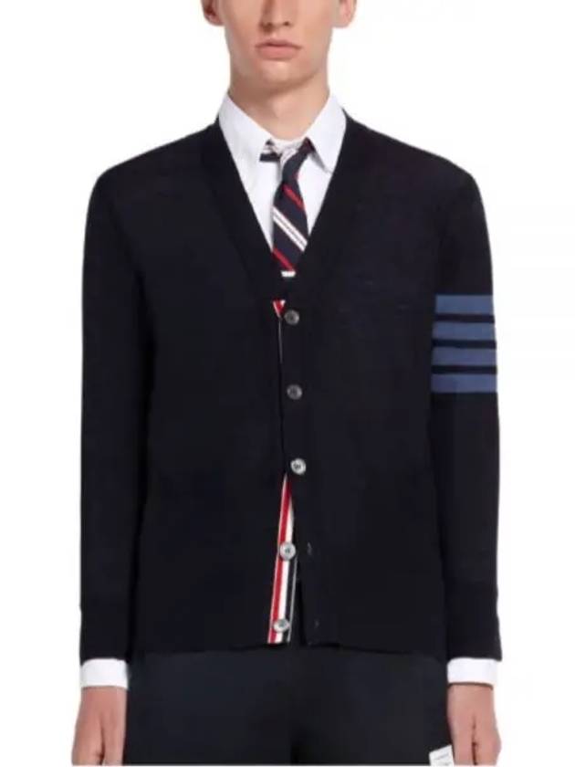 4-Bar Stripe Sustainable Merino Wool Cardigan Navy - THOM BROWNE - BALAAN 2