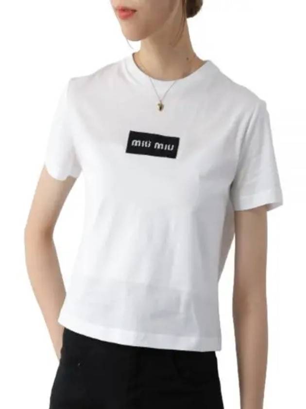 Embroidered Logo Short Sleeve T-Shirt White - MIU MIU - BALAAN 2