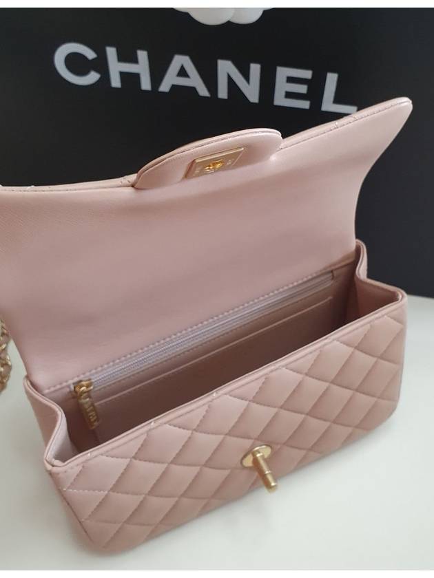 Classic Gold Metal Lambskin Top Handle Mini Bag Pink Beige - CHANEL - BALAAN.