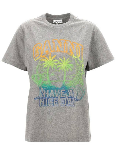 Logo Print Cotton Short Sleeve T-Shirt Grey - GANNI - BALAAN 2