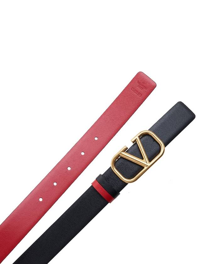 V Logo Signature Reversible Leather Belt Black - VALENTINO - BALAAN 9