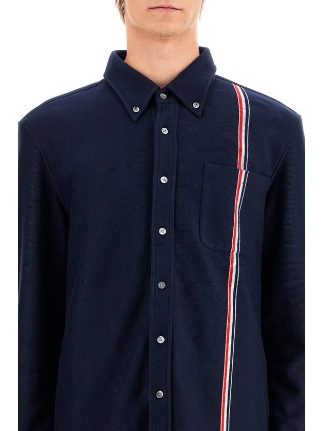 Double Face Knit Long Sleeve Shirt Navy - THOM BROWNE - BALAAN 5