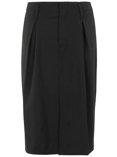 Pleat Detail Midi Pencil Skirt Black - AMI - BALAAN 1