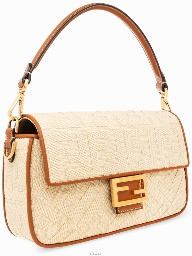 FF Logo Baguette Rafia Shoulder Bag Beige - FENDI - BALAAN 4