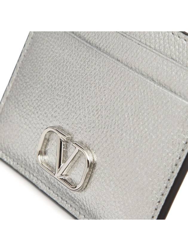 V Logo Signature Metallic Card Wallet Silver - VALENTINO - BALAAN 4