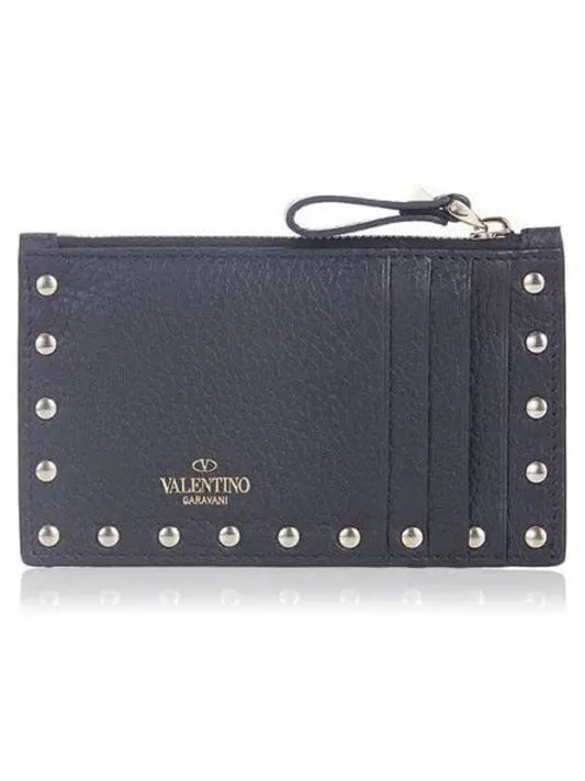 Rockstud Zipper Card Wallet Black - VALENTINO - BALAAN 2