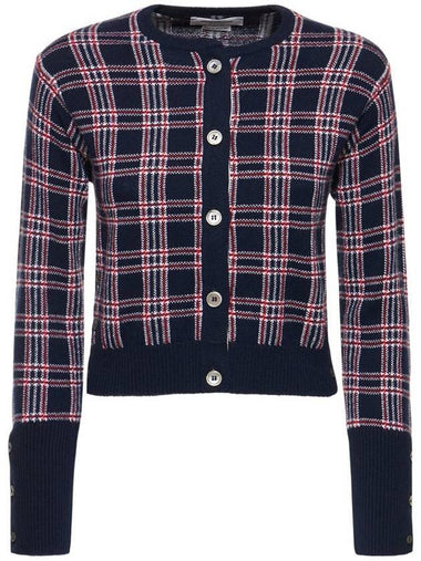 Check Crew Neck Cashmere Crop Cardigan - THOM BROWNE - BALAAN 1