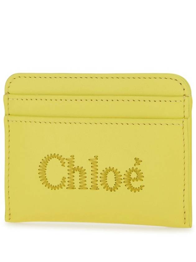 Women's Embroidered Logo Card Wallet Yellow - CHLOE - BALAAN 3