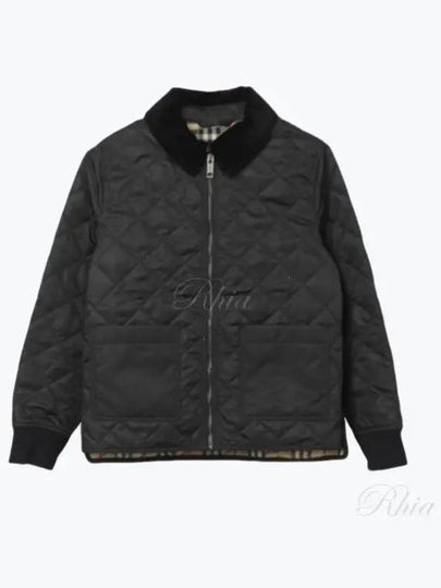 Kids Corduroy Collar Diamond Quilted Jacket Black - BURBERRY - BALAAN 2