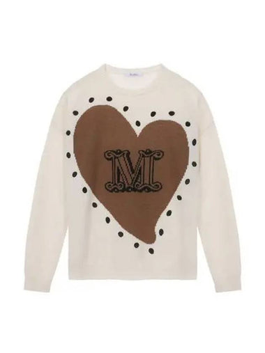 Knitted Women s Panaria Jacquard Heart Logo Wool Ivory - MAX MARA - BALAAN 1