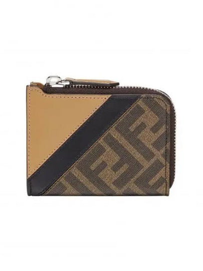 FF Motif Zipper Card Wallet Brown - FENDI - BALAAN 2