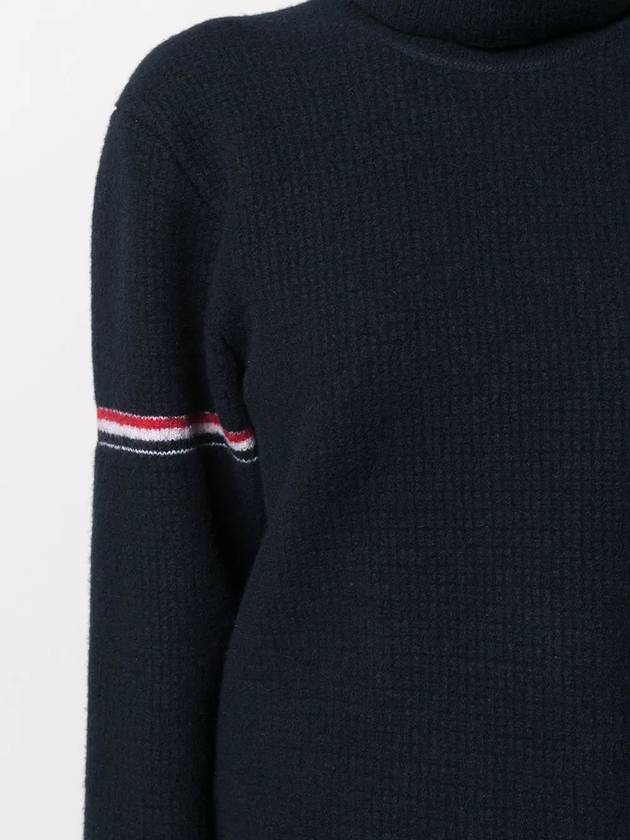 Women's Overwashed Cashmere Heritage Waffle Stitch Striped Turtleneck Navy - THOM BROWNE - BALAAN 3