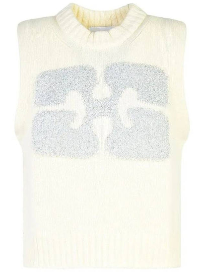 Graphic Wool Mix Vest Knit Top Egret - GANNI - BALAAN 2