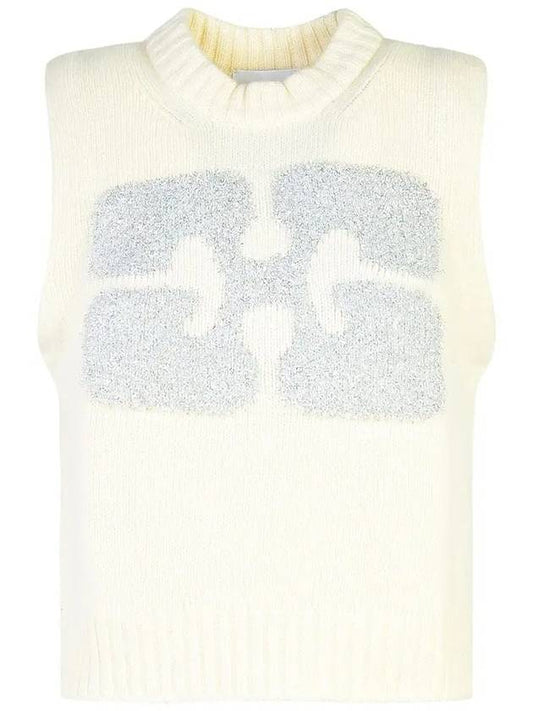 Graphic Wool Mix Vest Knit Top Egret - GANNI - BALAAN 2