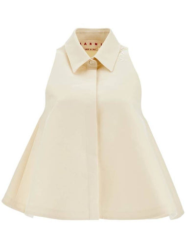 ivory cotton women's shirt with embroidered logo - MARNI - BALAAN 1