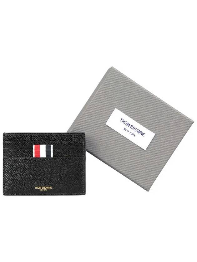 Pebble Grain Leather Stripe Note Compartment Card Wallet Black - THOM BROWNE - BALAAN 5