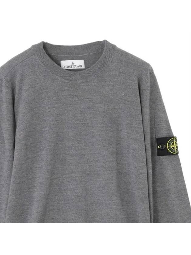 Logo Patch Round Neck Knit Top Grey - STONE ISLAND - BALAAN 4