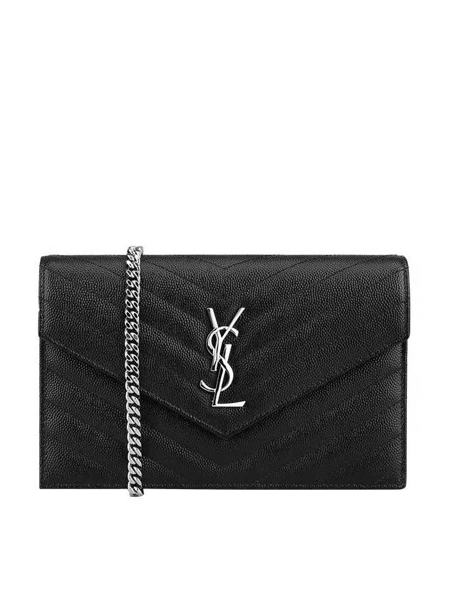 Cassandre Envelope Chain Shoulder Bag In Grain De Poudre Leather Noir - SAINT LAURENT - BALAAN 2