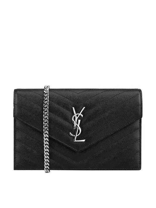 Cassandre Envelope Chain Shoulder Bag In Grain De Poudre Leather Noir - SAINT LAURENT - BALAAN 2