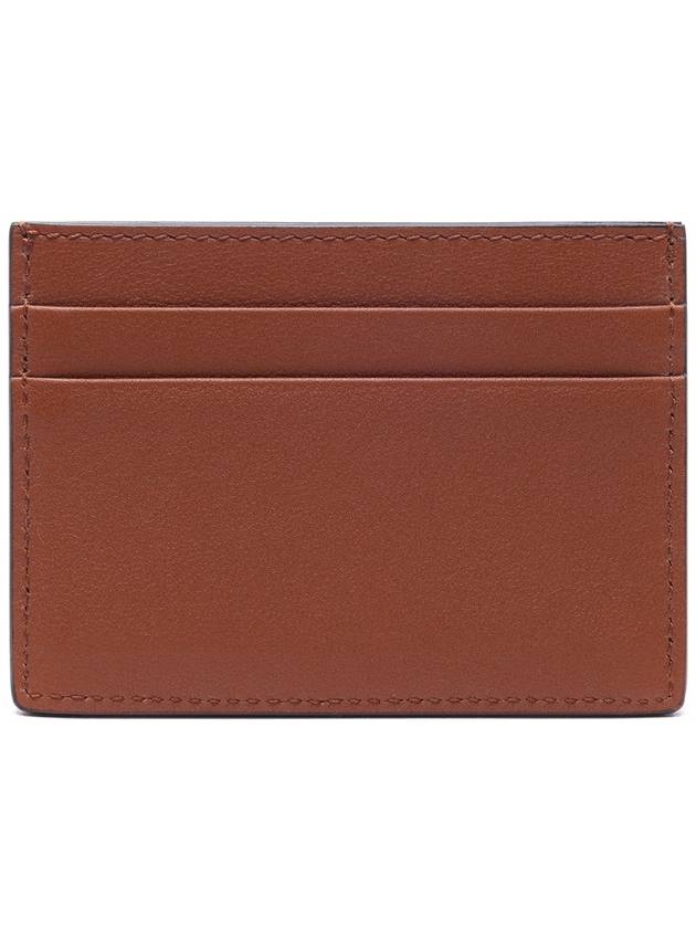 V Logo Signature Leather Card Wallet Brown - VALENTINO - BALAAN 5