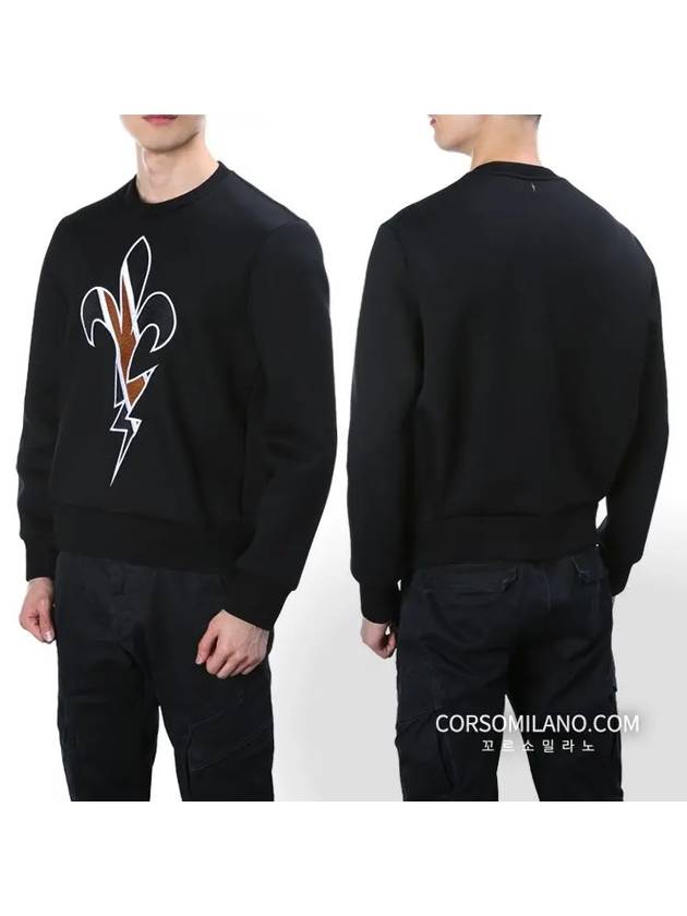 Men's Thunder Embroidery Black Sweatshirt BJS214E E557C 01 - NEIL BARRETT - BALAAN 1