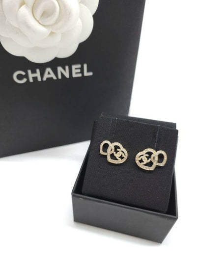 CC Logo Double Heart Earrings Gold - CHANEL - BALAAN 2