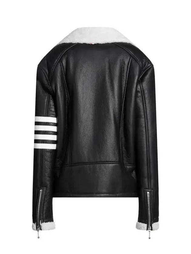 Reverse Shearling Perfec 4 Bar Leather Biker Jacket Black - THOM BROWNE - BALAAN 4