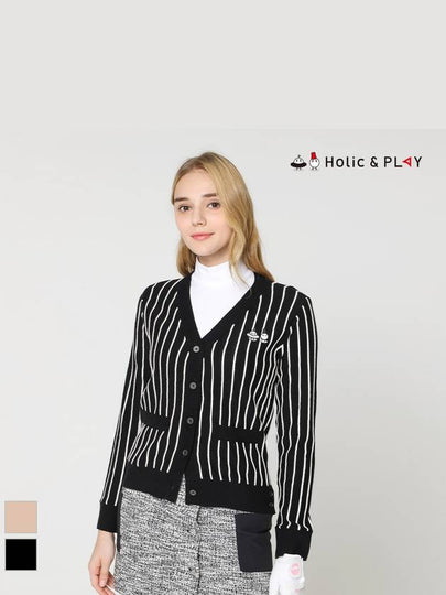 Women s vertical striped V neck full open sweater HD3WCD002 - HOLIC&PLAY - BALAAN 2