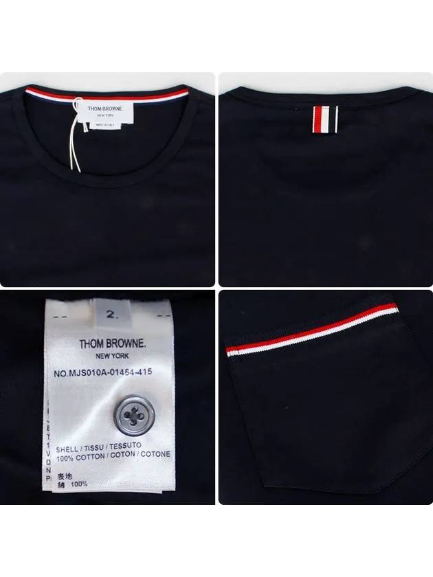 Men's Medium Weight Jersey Tipped Pocket Crewneck Short Short Sleeve T-Shirt Navy - THOM BROWNE - BALAAN 6