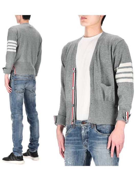 Men's Diagonal Classic Cashmere Cardigan Light Grey - THOM BROWNE - BALAAN 2