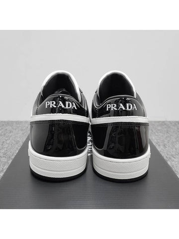 Men's Downtown Triangle Logo Leather Low Top Sneakers White Black - PRADA - BALAAN 7