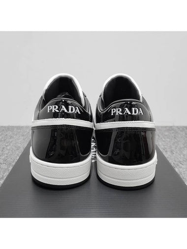 Men's Downtown Triangle Logo Leather Low Top Sneakers White Black - PRADA - BALAAN 7