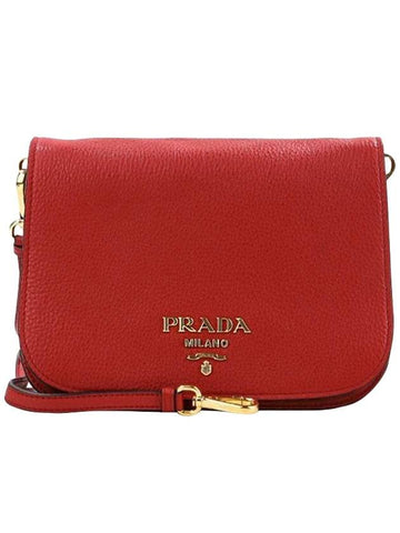 Vitello Dino Leather Flap Cross Bag Red - PRADA - BALAAN.