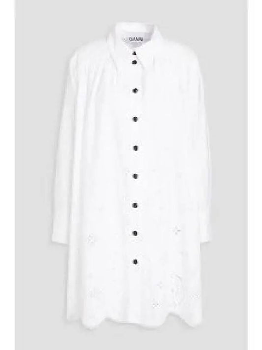 Poplin Punching Detail Shirt Long Sleeve Short Dress White - GANNI - BALAAN 2