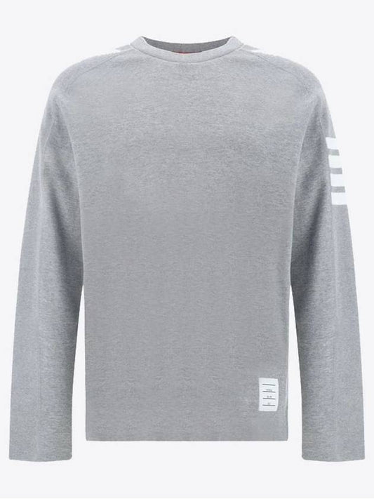 4-Bar Striped Cotton Long Sleeve T-Shirt Light Grey - THOM BROWNE - BALAAN 2