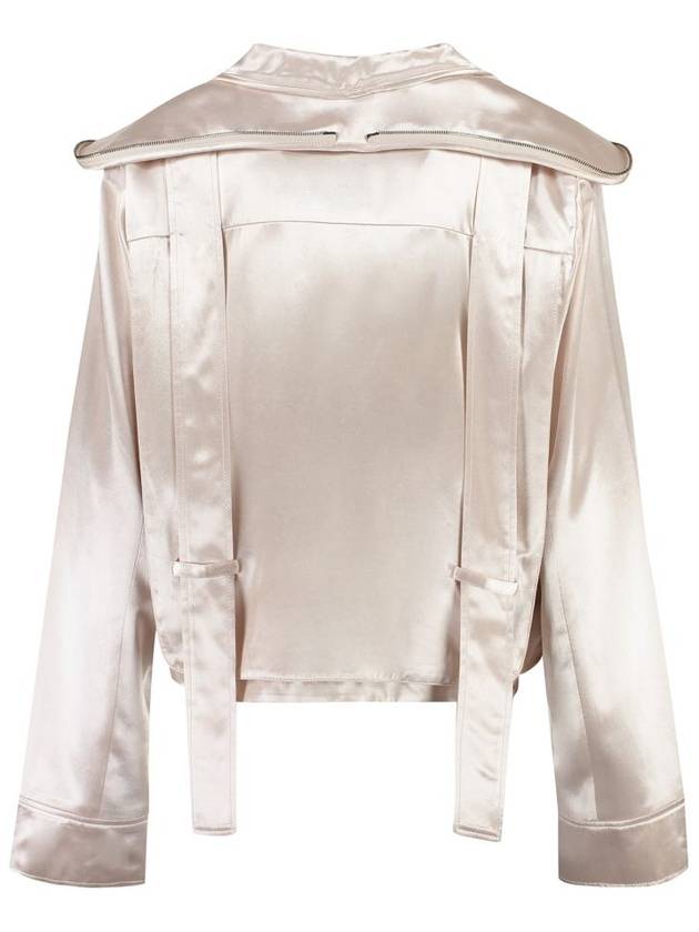 FF Baguette Pocket Satin Zip-Up Jacket Beige - FENDI - BALAAN 3