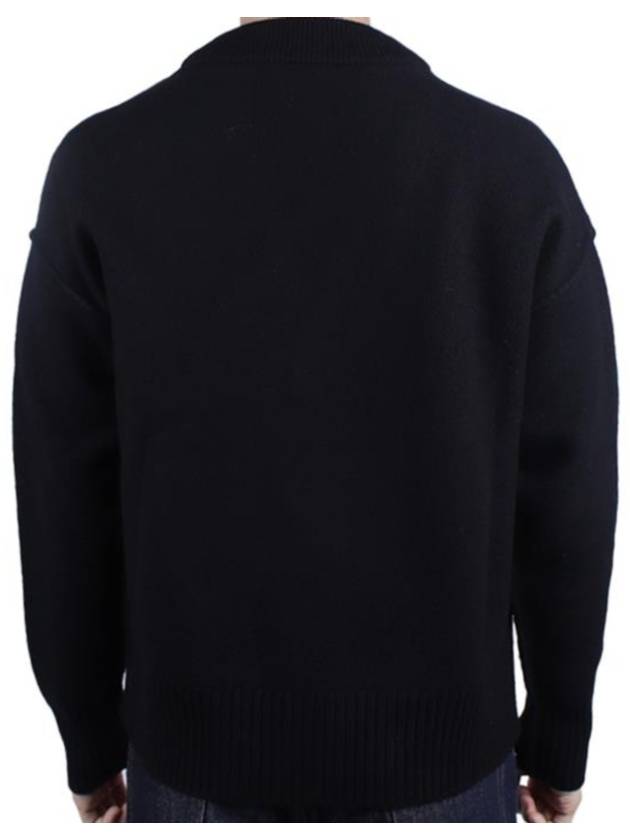 Heart Logo V Neck Wool Cardigan Black - AMI - BALAAN 6