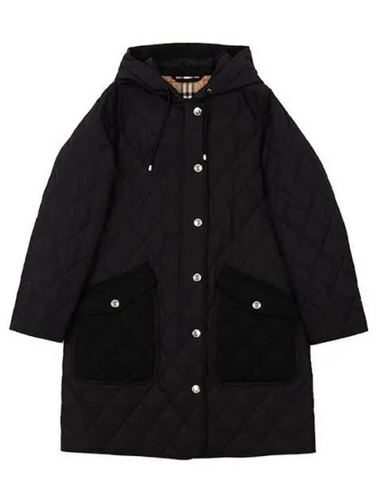 Women's Diamond Quilted Hoodie Single Coat Black - BURBERRY - BALAAN 2