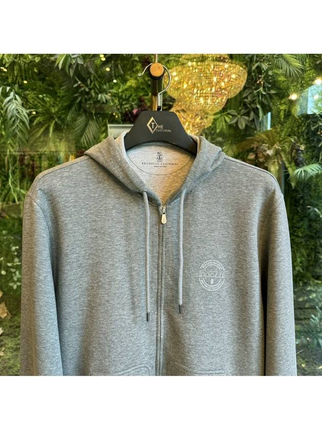 Logo Print Double Fleece Zip Up Hoodie Grey - BRUNELLO CUCINELLI - BALAAN 3