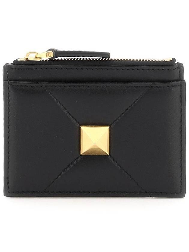 Roman Stud Zipper Card Wallet Black - VALENTINO - BALAAN 1