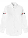 Men's Poplin Grosgrain Armband Classic Long Sleeve Shirt White - THOM BROWNE - BALAAN 1