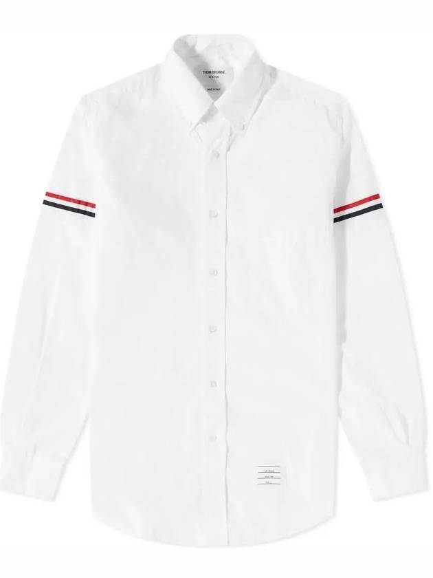 Men's Poplin Grosgrain Armband Classic Long Sleeve Shirt White - THOM BROWNE - BALAAN 1